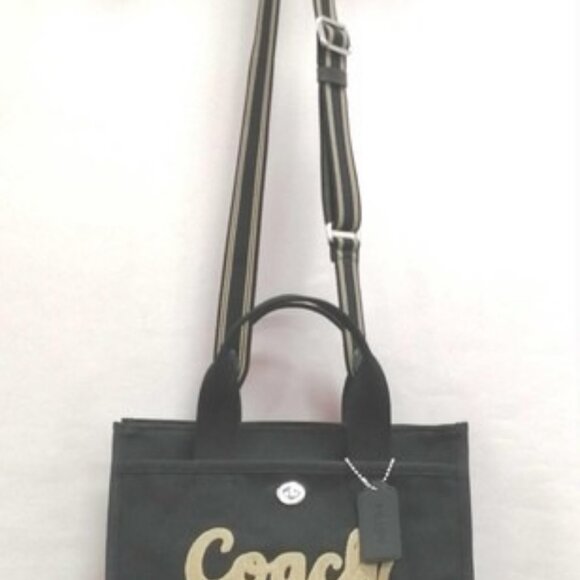 Auth COACH Cargo Tote CP158 Black Beige Canvas - Tote Bag - Picture 6 of 9